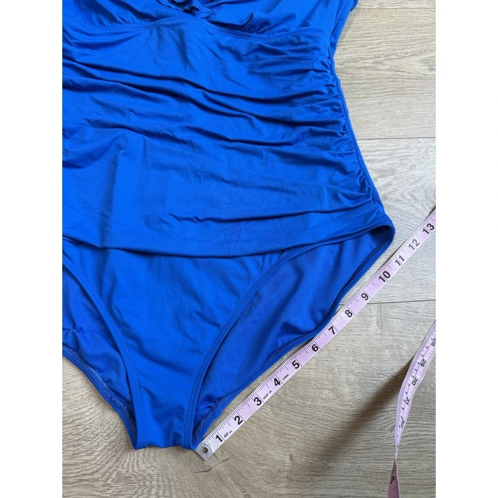 EUC Lauren Ralph Lauren‎ Ruffle Underwire Blue One Piece Tummy Ruched  Size 16